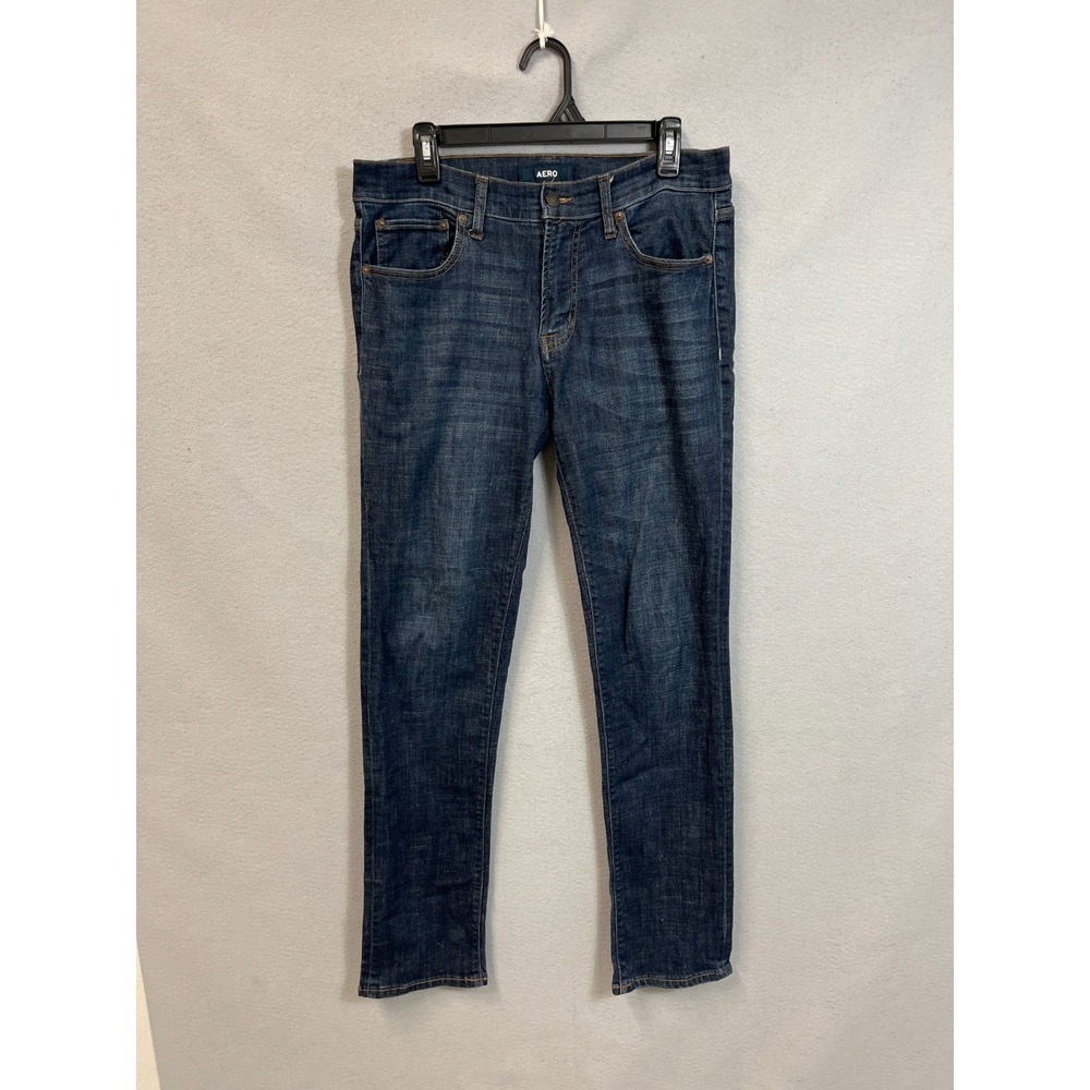 Aero Jeans Mens 32/32 Blue Denim Stretch Pockets Dark Wash Slim Fit Straight Leg